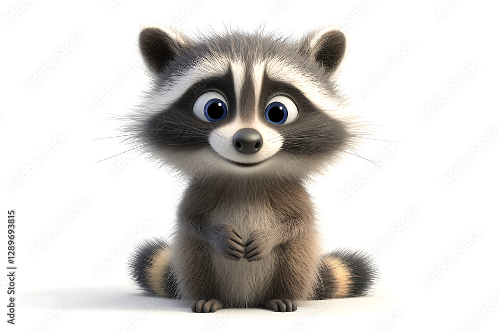 Obraz premium A cute, animated raccoon character with big eyes and a friendly expression.