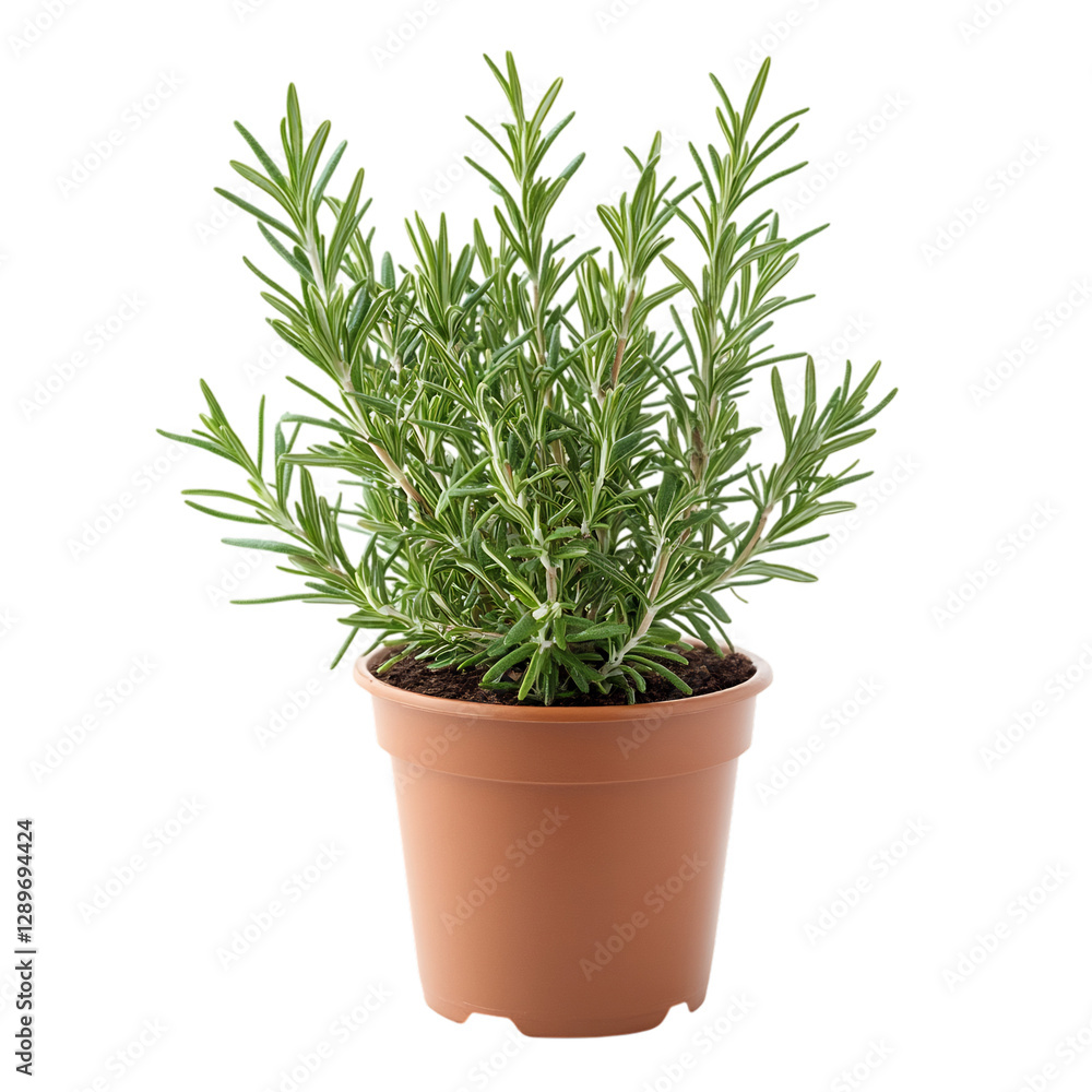 A Small Potted Rosemary Plant with Aromatic Green Leaves Isolated on Transparent Background A Small Potted Rosemary Plant with Aromatic Green Leaves Isolated on Transparent Background