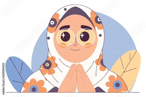 Cute female muslim character, vector illustration, hijab girl, islamic art, modest fashion, cultural representation