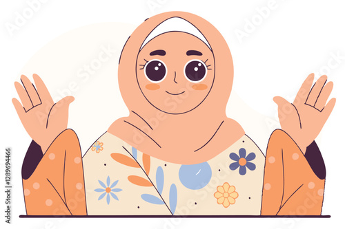 Cute female muslim character, vector illustration, hijab girl, islamic art, modest fashion, cultural representation