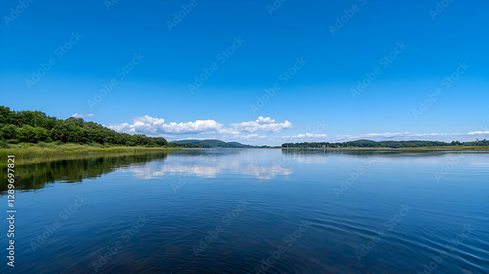 Calm Lake Under a Bright Blue Summer Sky Calm Lake Under a Bright Blue Summer Sky