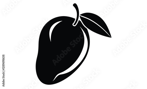 Mango silhouette, mango with leaf vector illustration, mango fruit vector, tropical fruit, black and white mango design  