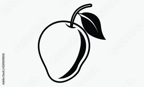 Mango silhouette, mango with leaf vector illustration, mango fruit vector, tropical fruit, black and white mango design  