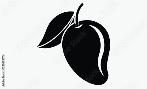 Mango silhouette, mango with leaf vector illustration, mango fruit vector, tropical fruit, black and white mango design  