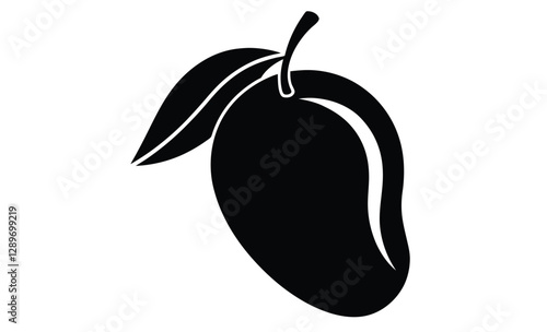 Mango silhouette, mango with leaf vector illustration, mango fruit vector, tropical fruit, black and white mango design  