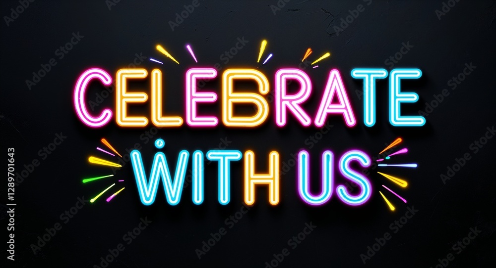 celebrate with us colorful neon graffiti lettering on plain black background celebrate with us colorful neon graffiti lettering on plain black background