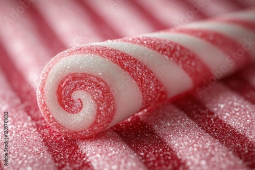 Candy cane peppermint dessert on striped red and white background festive decoration photo