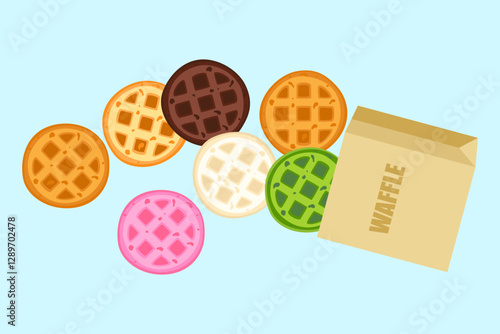 Food vector illustration. Bakery. Crispy waffles, handmade bread. Cooking. Sweet products. Sweet products. Food menu. Blank isolated on white background. For posters, signs, cards, and advertisements