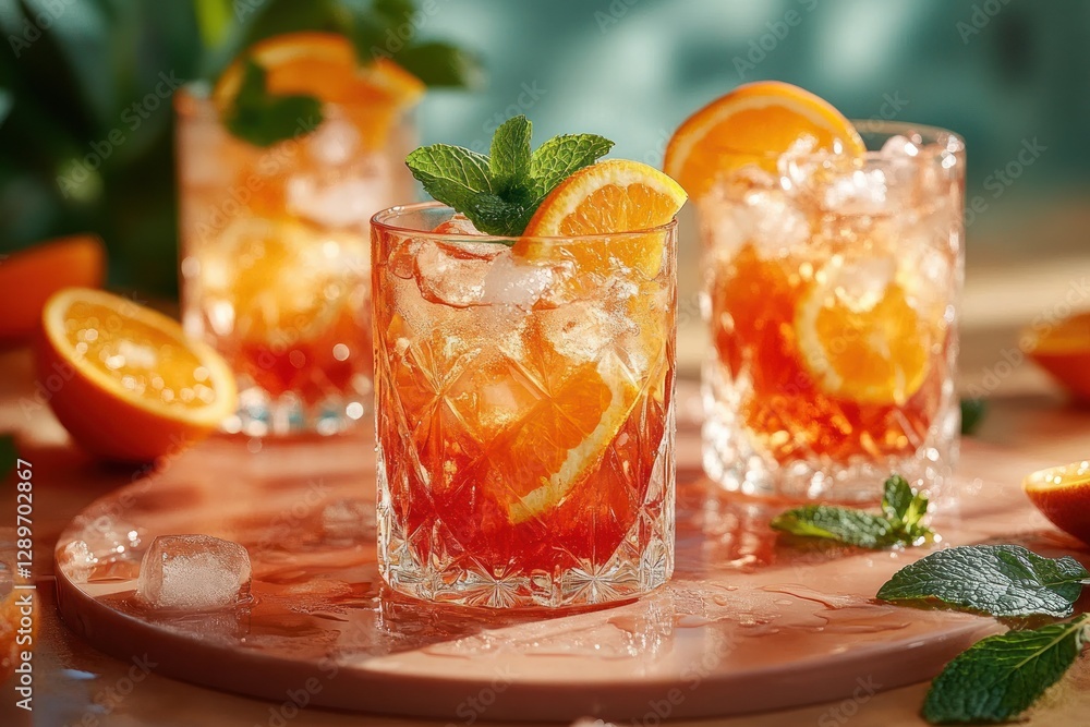 Refreshing Citrus Cocktails with Ice and Fresh Mint Garnish Refreshing Citrus Cocktails with Ice and Fresh Mint Garnish