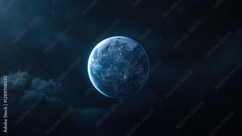 Planet Earth in the dark sky with clouds Planet Earth in the dark sky with clouds
