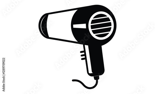 Hair dryer silhouette, black vector icon, hairstyling tool