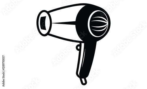 Hair dryer silhouette, black vector icon, hairstyling tool