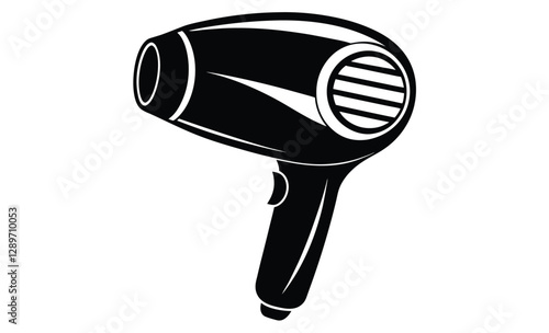 Hair dryer silhouette, black vector icon, hairstyling tool