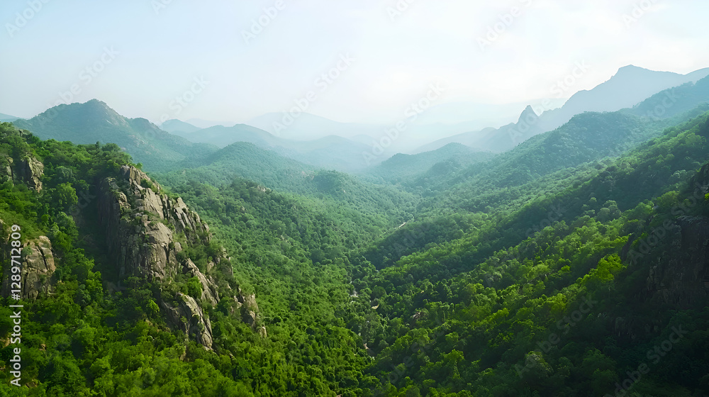 Fototapeta premium Lush Green Mountain Valley Panorama