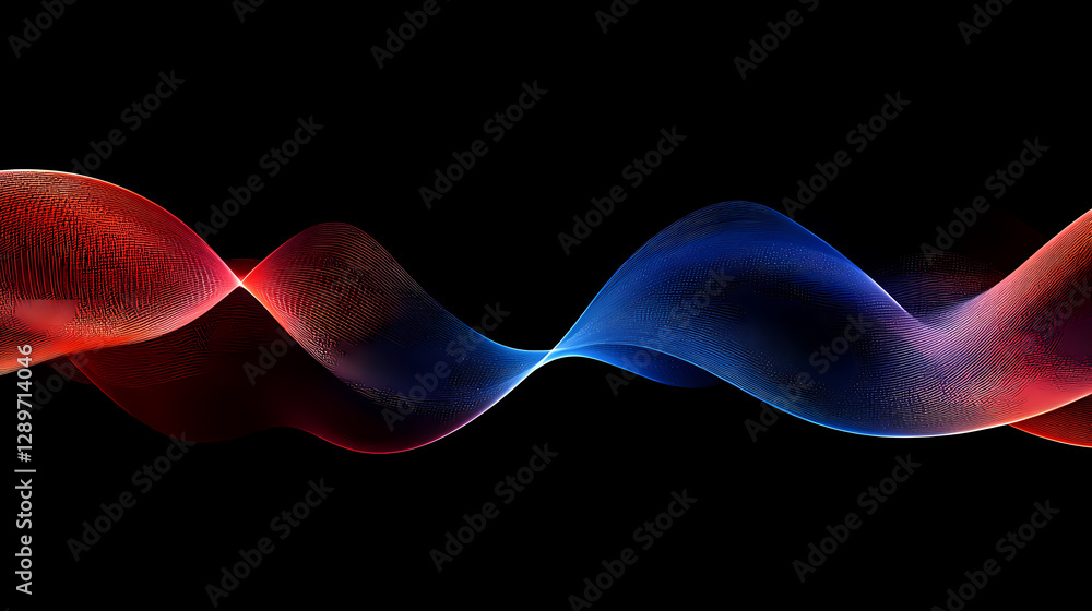 Fototapeta premium Red and blue dynamic waves on black
