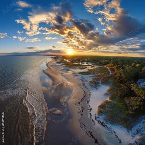 Aerial view of Jekyll Island and Driftwood Beach