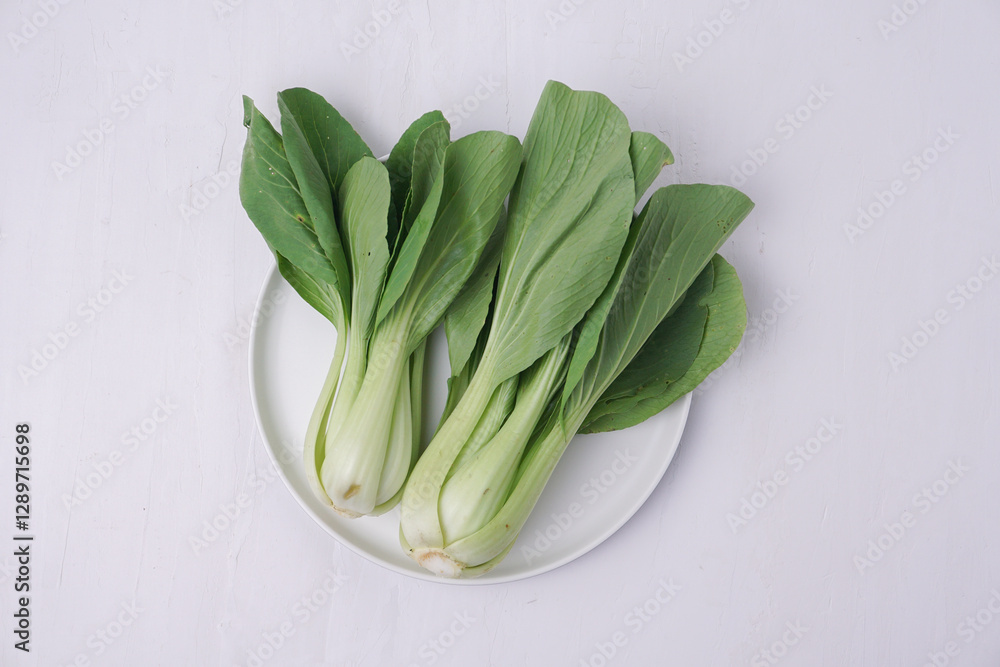 Freshness bok choy on white plate 