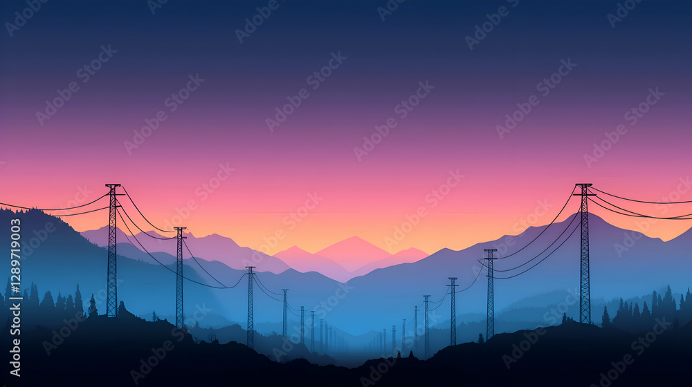 Fototapeta premium Pink And Purple Sunset Over Silhouetted Mountains