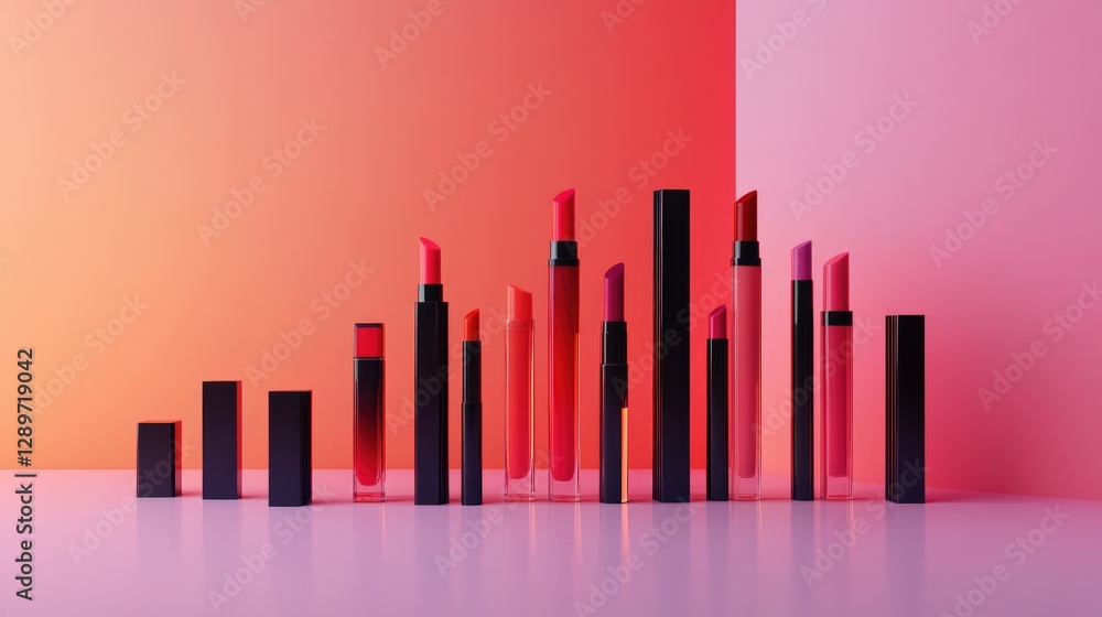 Assorted lip glosses and tints displayed aesthetically on a gradient blush pink background Assorted lip glosses and tints displayed aesthetically on a gradient blush pink background
