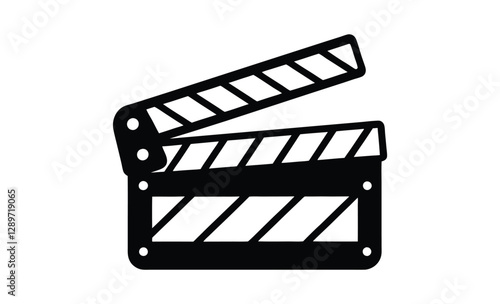 Movie clapperboard silhouette, film production icon, cinema slate vector