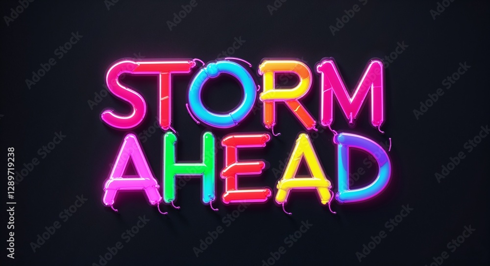 Fototapeta premium storm ahead colorful neon graffiti lettering on plain black background