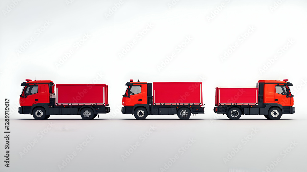 Three Red Delivery Trucks on White Background Three Red Delivery Trucks on White Background