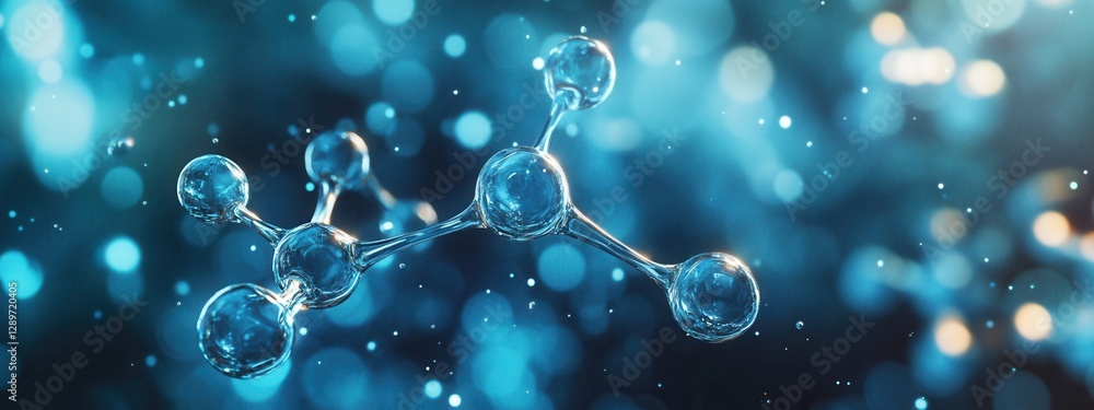 Abstract Representation of Molecular Structure with Bubbles and Blue Background in Scientific Concept