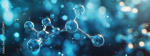 Obraz na płótnie Abstract Representation of Molecular Structure with Bubbles and Blue Background in Scientific Concept w salonie