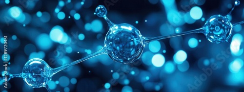Blue Molecular Structure with Bubbles and Light Reflections in a Scientific Background