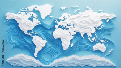 Stylized world map with paper-cut effect