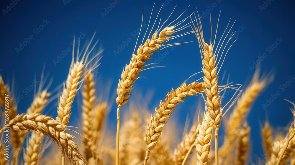 Golden Wheat Ears Against a Clear Blue Sky Reflecting the Beauty of Nature and Agriculture