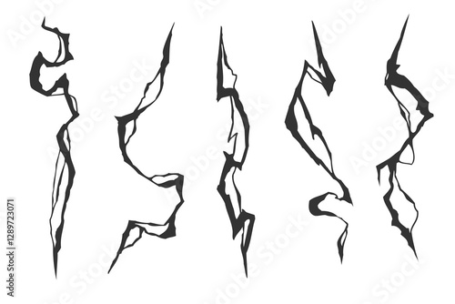 Lightning bolt shapes with sharp and jagged edges. Energy, power, and impact. Lightning silhouettes set