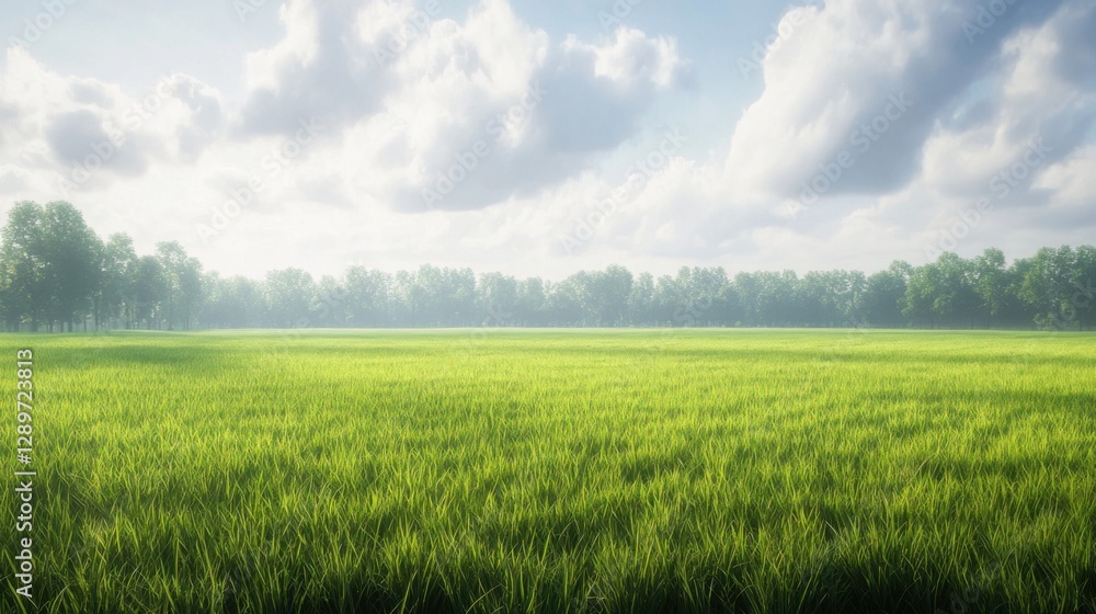 Lush green rice field under cloudy sky Lush green rice field under cloudy sky