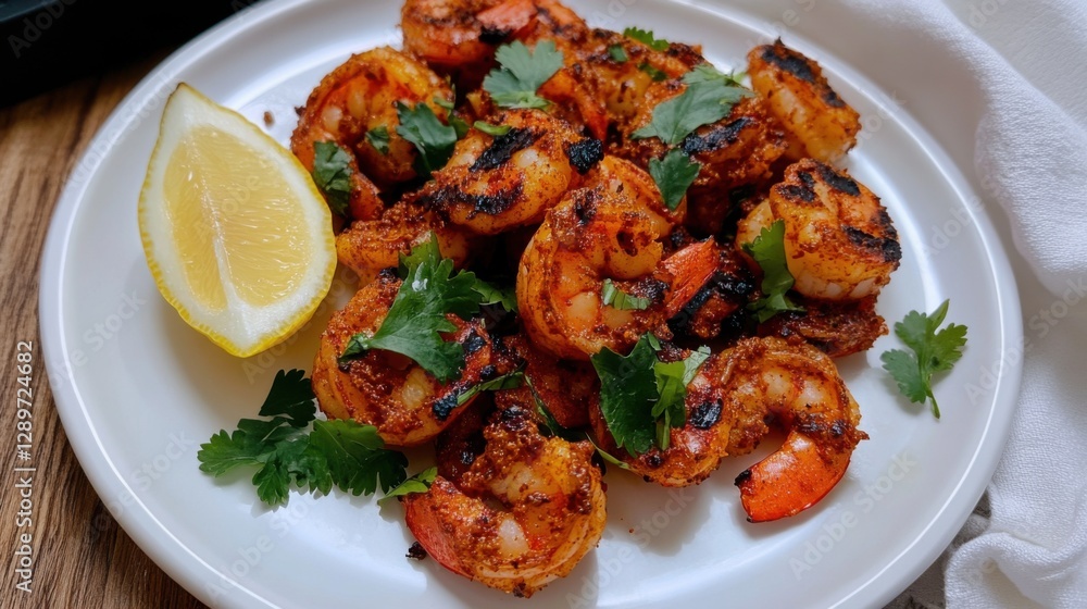 Grilled shrimp with lemon and cilantro