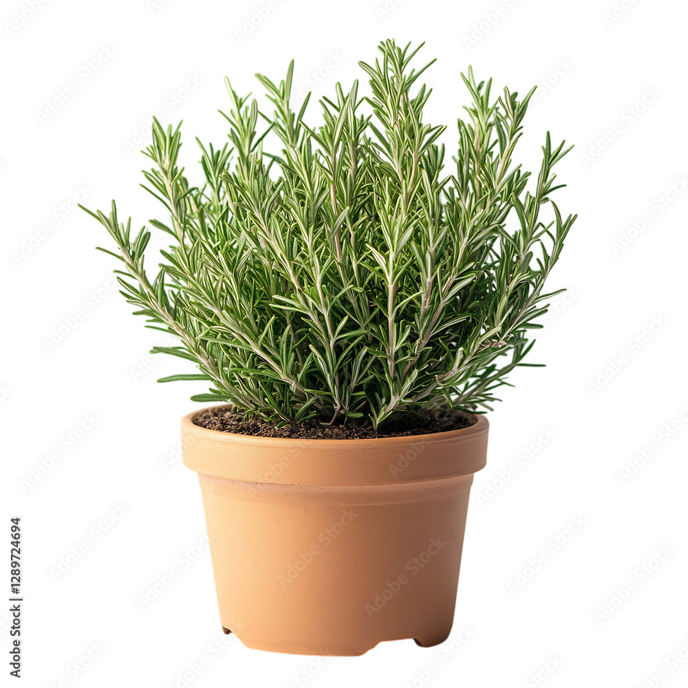 A Small Potted Rosemary Plant with Aromatic Green Leaves Isolated on Transparent Background A Small Potted Rosemary Plant with Aromatic Green Leaves Isolated on Transparent Background