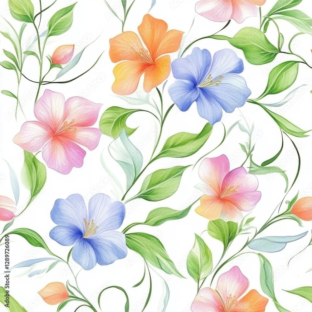 Elegant watercolor floral pattern on white background