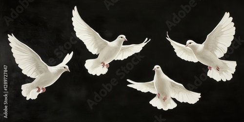 Obraz na płótnie Doves in flight against black background w salonie