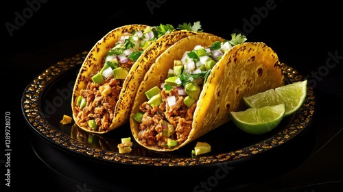 Obraz na płótnie Delicious tacos with fresh toppings and lime w salonie