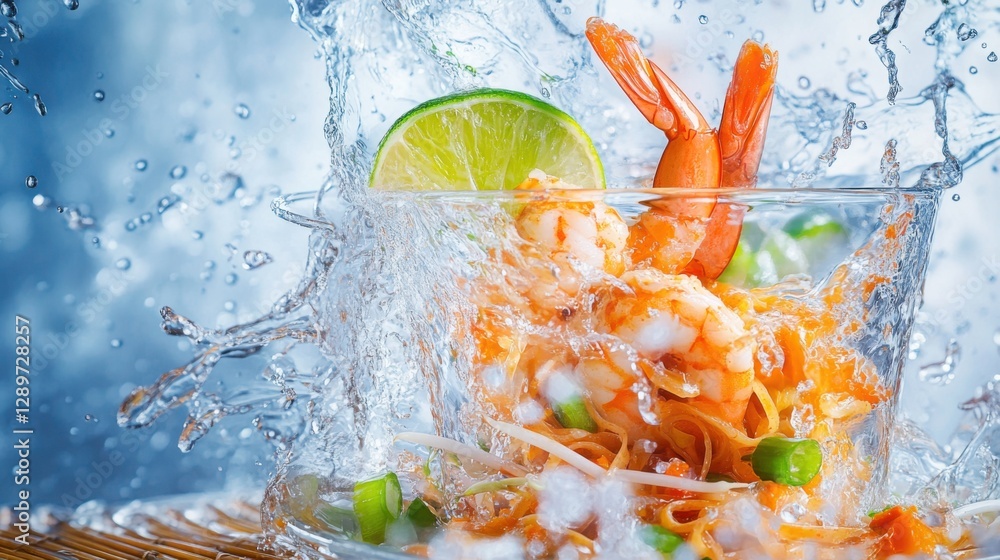 Delicious pad thai with shrimp and lime