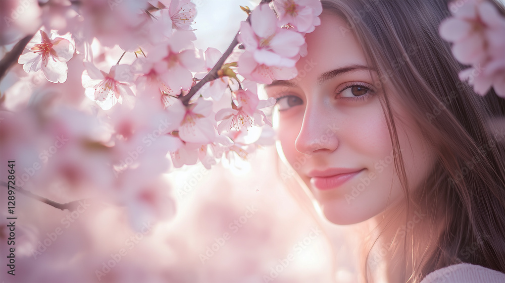 桜をアップで写しつつ、背景に自分をぼかしたセルフィ – 春の優しさを映すナチュラルなワンシーン 桜をアップで写しつつ、背景に自分をぼかしたセルフィ – 春の優しさを映すナチュラルなワンシーン