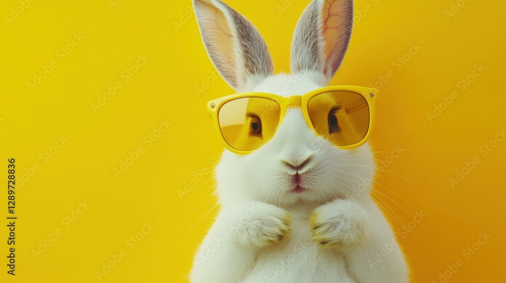 Cool white rabbit in yellow sunglasses