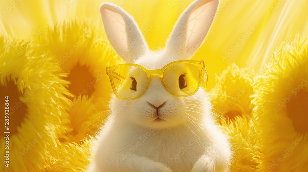 Cool white rabbit with bright yellow sunglasses