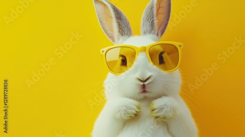 Obraz na płótnie Cool white rabbit in yellow sunglasses w salonie