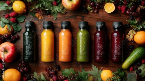 Obraz na płótnie Colorful juices with fresh fruits and vegetables w salonie