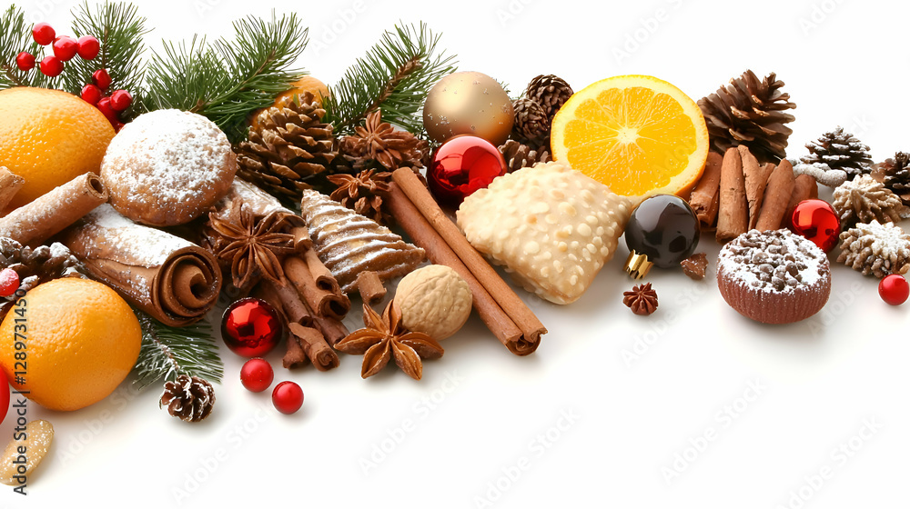 Christmas Treats Festive Food Arrangement with Oranges Cinnamon and Spices Christmas Treats Festive Food Arrangement with Oranges Cinnamon and Spices