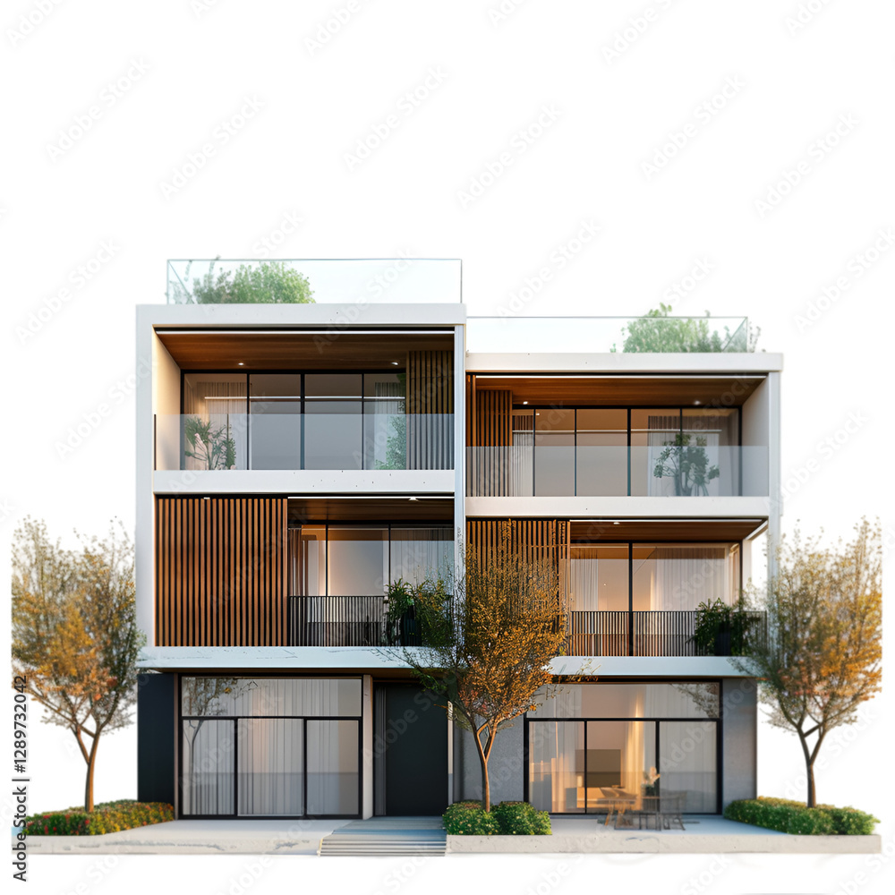 Modern Two Story House Architectural Design White Wood Glass Balconies Modern Two Story House Architectural Design White Wood Glass Balconies