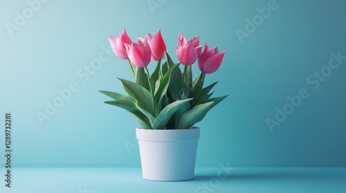 Wallpaper Mural Potted pink tulips on a gradient blue background Torontodigital.ca