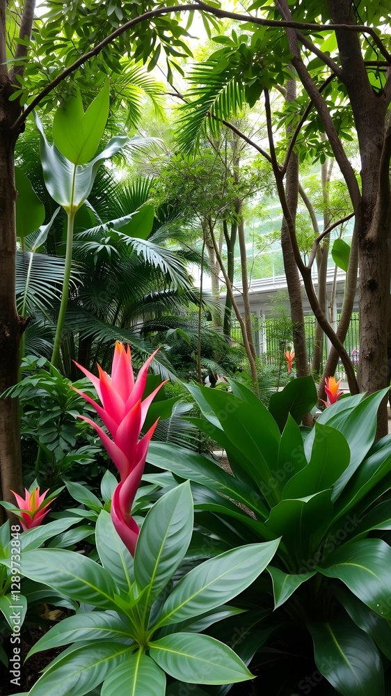 Obraz premium Exotic plants and lush green spaces in Singapore, merging nature seamlessly with urban living