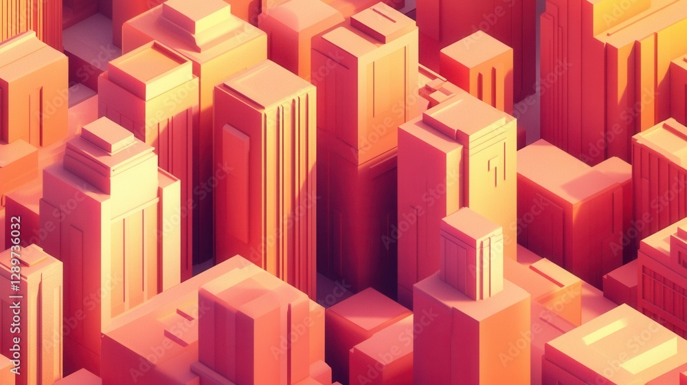 Abstract 3D Cityscape in Warm Hues of Orange and Pink Representing Urban Architecture and Modern Design Concepts Abstract 3D Cityscape in Warm Hues of Orange and Pink Representing Urban Architecture and Modern Design Concepts