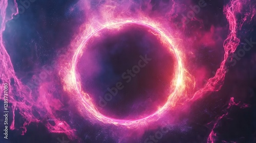Abstract cosmic background with glowing energy ring in vibrant pink and purple hues, suitable for fantasy and science fiction themes